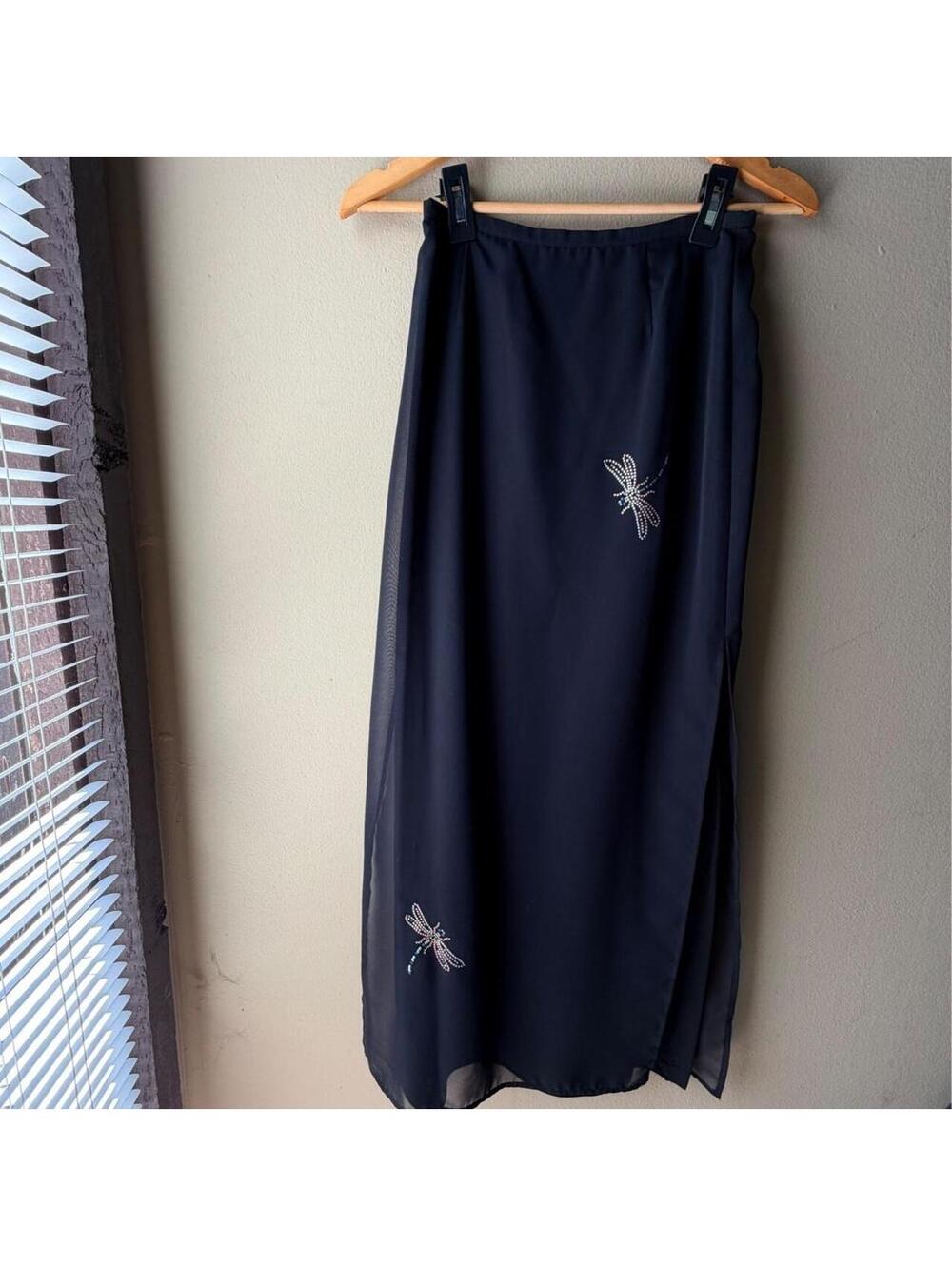 Caché Black Dragonfly Rhinestone Maxi Skirt • 4 ✨